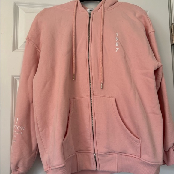 1987 Tops - 1987 Angel Number Pink Zip-Up Hoodie